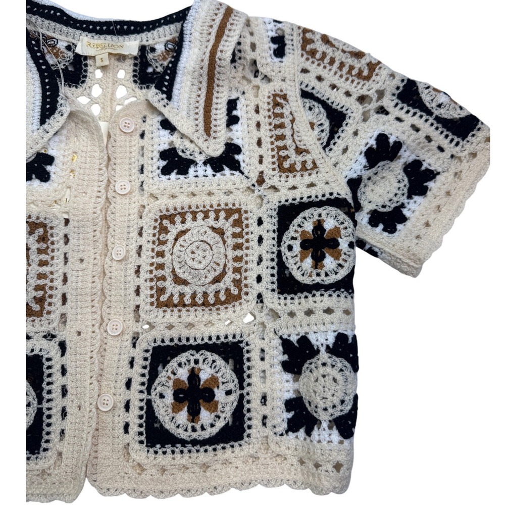Rebellion Again Crochet Granny Square Cropped Cardigan  Small
boho festival west